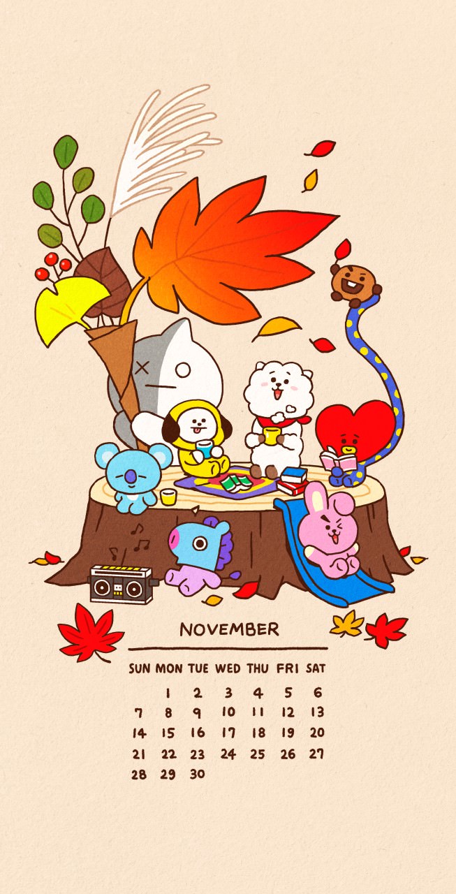 Bt21 紅葉やイチョウと共に描かれたほっと温まる11月の壁紙が登場