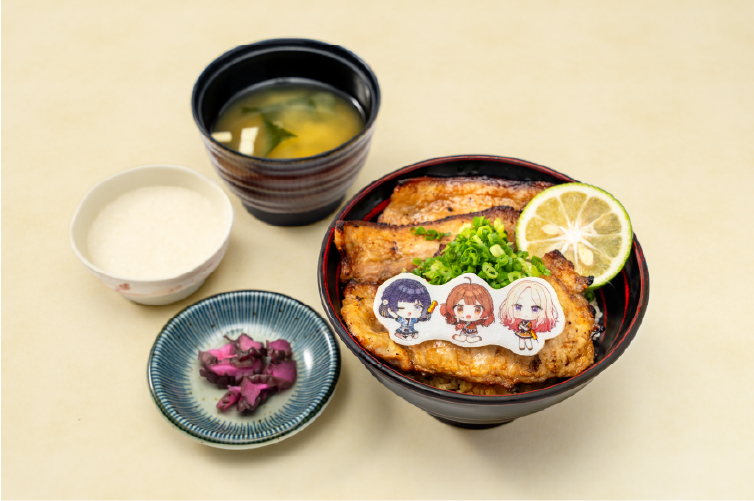 学園アイドルマスター 祭の湯 十王星南と秦谷美鈴と花海佑芽の秩父産かぼす香る豚味噌丼