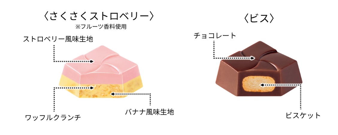 星之卡比蒂罗尔巧克力礼盒 酥脆草莓与饼干的横截面